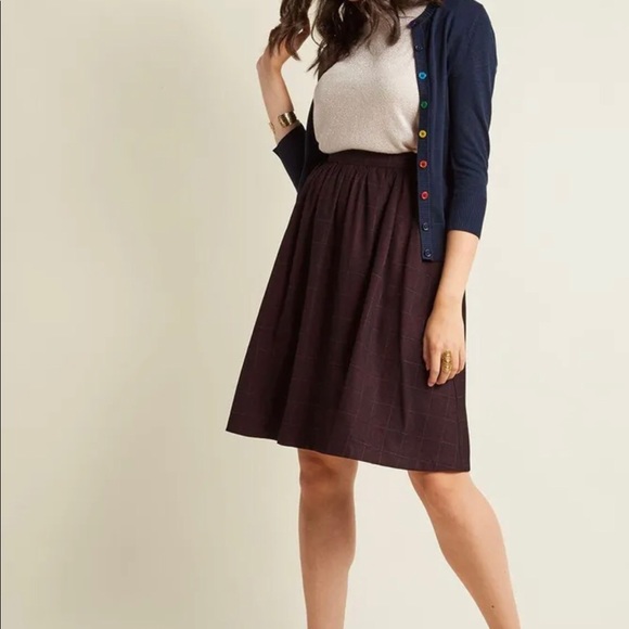 COPY - ModCloth Plus Size Refined Timing A-Line Skirt Plaid in Maroon - Picture 1 of 5